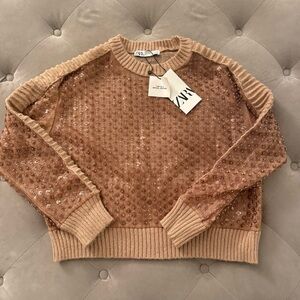 NWT Zara Sequin Mesh Panel Sweater